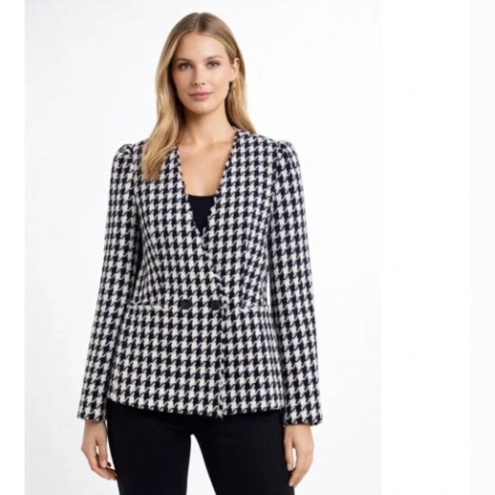 NWT Express Houndstooth double breasted tweed blazer black and white sz Large - Picture 3 of 17
